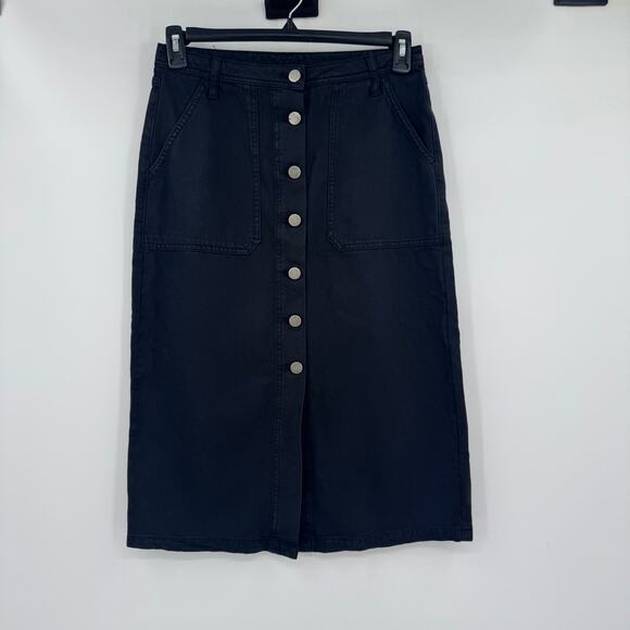 Treasure & Bond Womens Button Up Twill Midi Jean Skirt Dark Blue Wash Cotton 27 - Picture 2 of 10